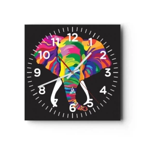 Wanduhr - Glasuhr - Der Elefant, der es liebte, im Regenbogen zu baden - 30x30 cm