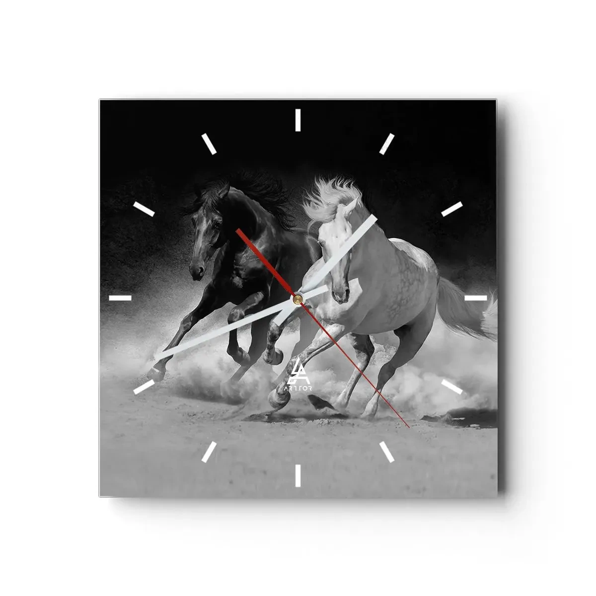 Wanduhr - Glasuhr - Galopp der Freiheit - 40x40 cm