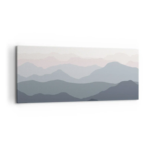 Bild auf Leinwand - Leinwandbild - Dezente Bergschichten in Grau- und Blautönen - 120x50cm - Wellen der Berge - Moderne Wanddekoration für Wohnzimmer und Schlafzimmer ARTTOR