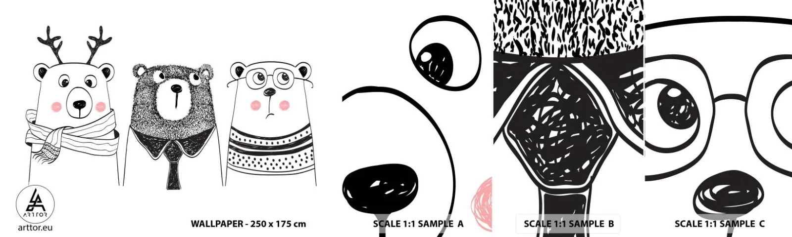 Fototapetenmuster Standard Eco - Teddybär, Teddybär und Bär - Für Kinder, Tragen, Illustration - 100x30 cm