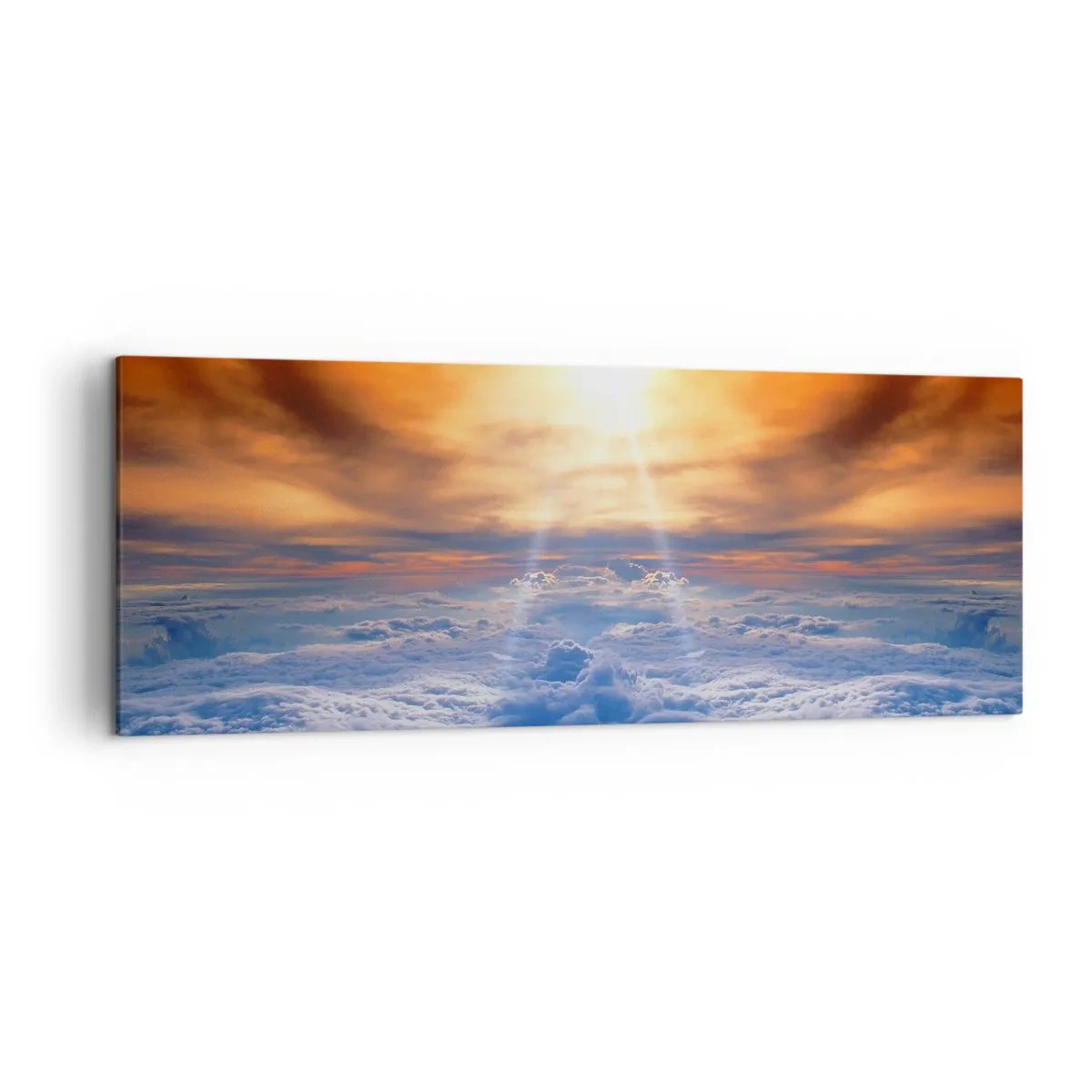 Bild auf Leinwand - Leinwandbild - Sonnenuntergang über den Wolken, der Himmel voller goldener Farben und Licht. - 140x50cm - Mystische Landschaft - Moderne Wanddekoration für Wohnzimmer und Schlafzimmer ARTTOR