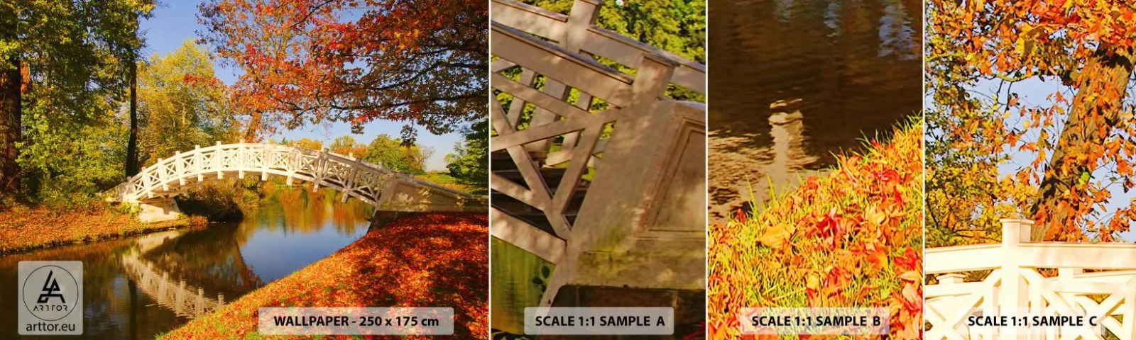 Fototapetenmuster Standard Eco - Auf der weißen Seufzerbrücke - Landschaft, Park, Holzbrücke - 100x30 cm