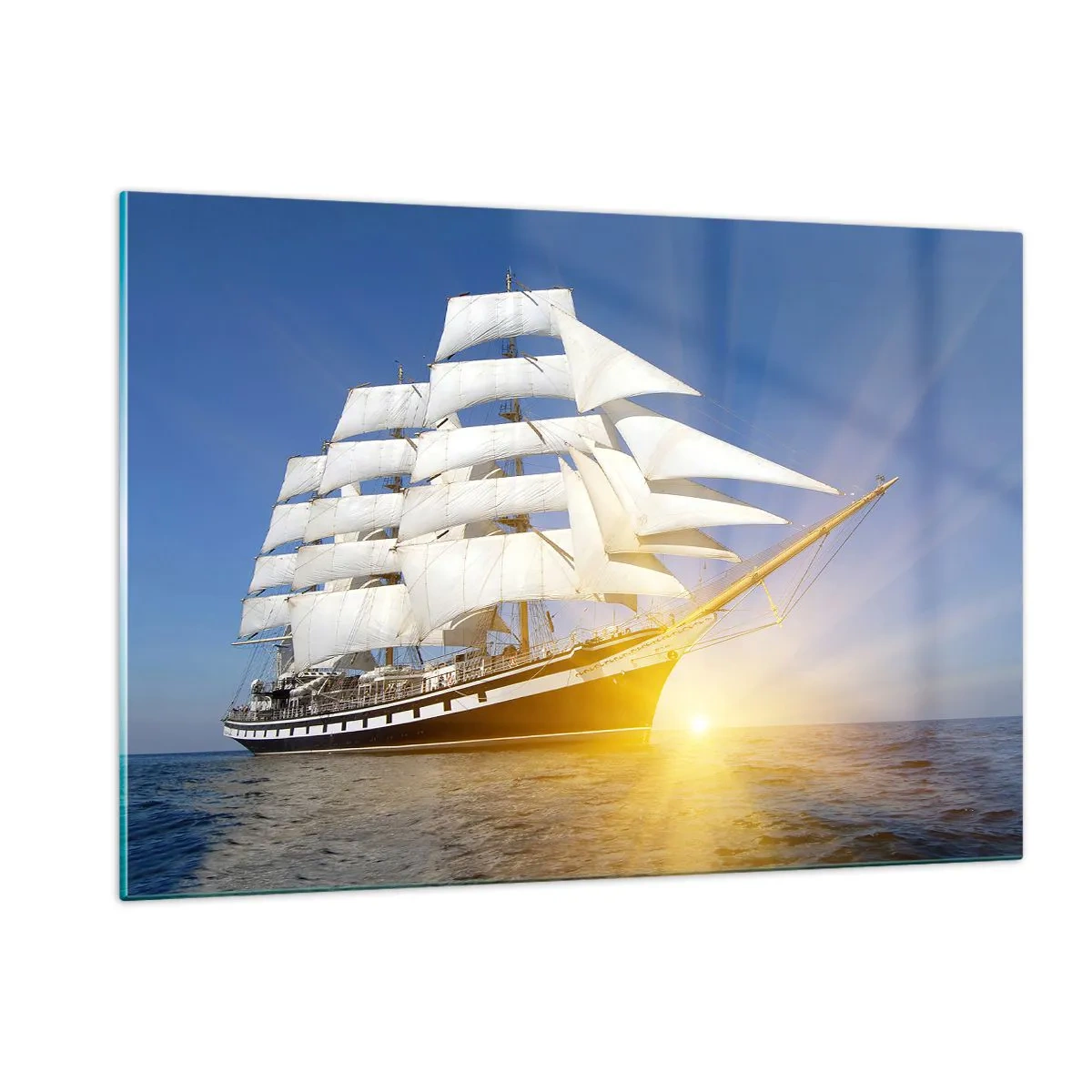 Glasbild - Bild auf glas - Ein von den Sonnenstrahlen beleuchtetes Segelschiff auf offener See - 120x80cm - Ihre Zeit wird nie vergehen - Moderne Wanddekoration für Wohnzimmer und Schlafzimmer ARTTOR