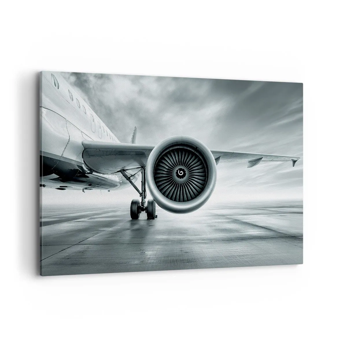 Bild auf Leinwand - Leinwandbild - Das Düsentriebwerk eines Flugzeugs auf dem Rollfeld - 100x70cm - Die Macht ist da! - Moderne Wanddekoration für Wohnzimmer und Schlafzimmer ARTTOR