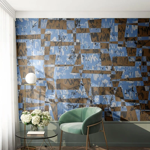 Fototapete Premium Sand - Geometrische Abstraktion in Blau- und Brauntönen - 100x70cm - Ein nicht-menschlicher Ausschnitt - Moderne Wanddekoration für Wohnzimmer und Schlafzimmer ARTTOR