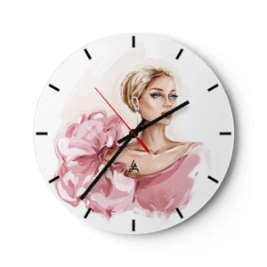 Wanduhr - Glasuhr - Stilisiertes Porträt einer Frau in einem rosa Kleid auf weißem Hintergrund - 30x30cm - Wie gemalt ... - Moderne Wanddekoration für Wohnzimmer, Küche und Schlafzimmer ARTTOR