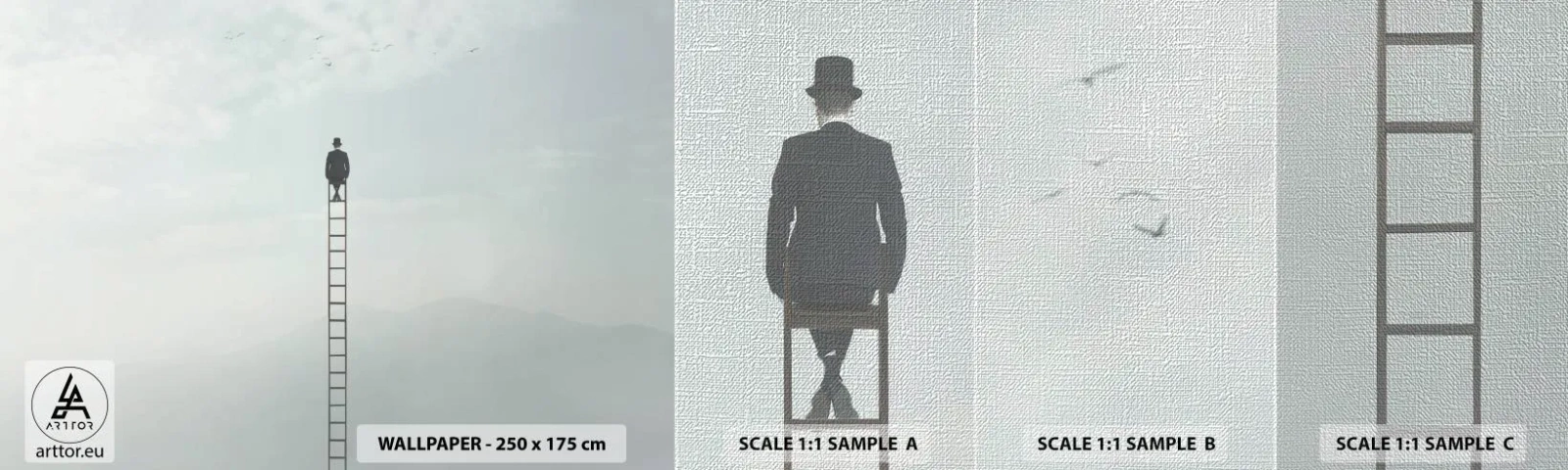 Fototapeten Muster Premium Canvas - Erhebe dich darüber! - Abstraktion, Mann, Stück - 100x30 cm