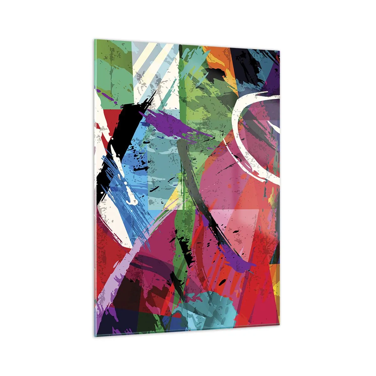 Glasbild - Bild auf glas - Bunte Abstraktion mit dynamischen Formen und Texturen - 50x70cm - Schnell, spritzig und springt - Moderne Wanddekoration für Wohnzimmer und Schlafzimmer ARTTOR