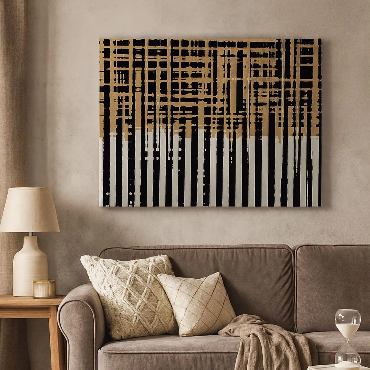 Bild auf Leinwand - Leinwandbild - Abstrakte Linien in Schwarz, Beige und Weiß - 70x50cm - Architektonische Abstraktion - Moderne Wanddekoration für Wohnzimmer und Schlafzimmer ARTTOR
