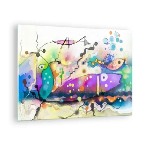 Glasbild - Bild auf glas - Abstrakte Komposition mit bunten Formen und Linien - 70x50cm - Es fehlen die Worte! - Moderne Wanddekoration für Wohnzimmer und Schlafzimmer ARTTOR