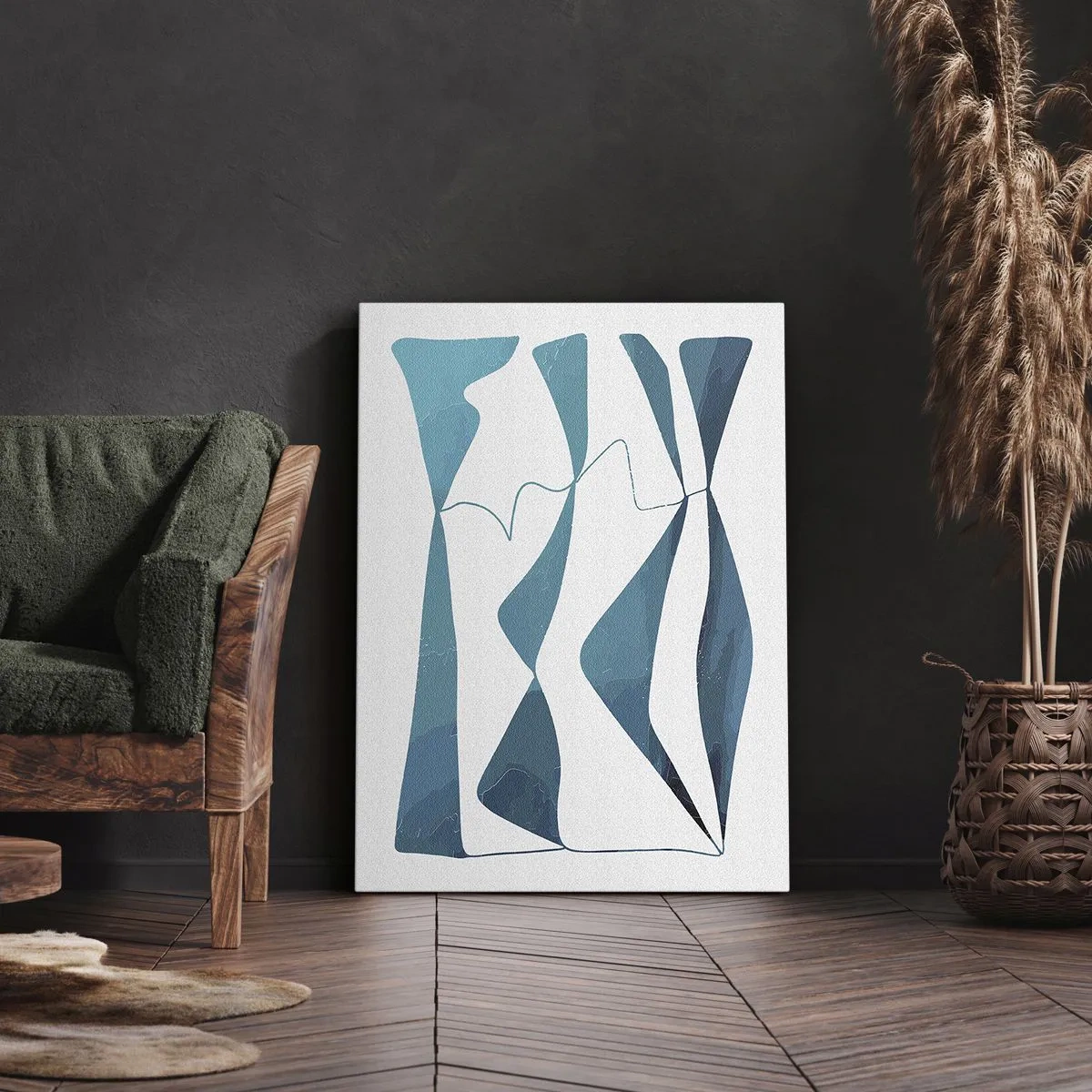 Bild auf Leinwand - Leinwandbild - Abstrakte Formen in Blautönen auf weißem Hintergrund - 50x70cm - Abstraktion: türkisfarbene Verbindung - Moderne Wanddekoration für Wohnzimmer und Schlafzimmer ARTTOR