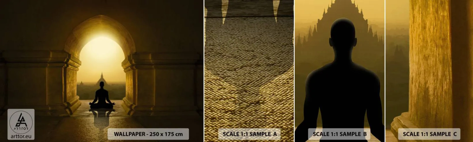 Fototapeten Muster Selbstklebend Deluxe Sticker - Vollkommene Harmonie - Meditation, Tempel, Buddha - 100x30 cm