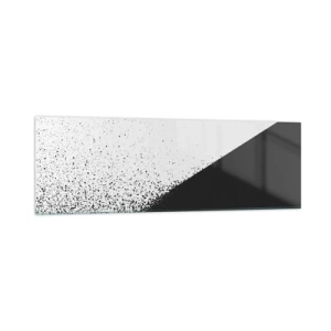 Glasbild - Bild auf glas - Minimalistische Abstraktion in Schwarz und Weiß mit verstreuten Punkten - 160x50cm - Immer schneller, immer mehr - Moderne Wanddekoration für Wohnzimmer und Schlafzimmer ARTTOR