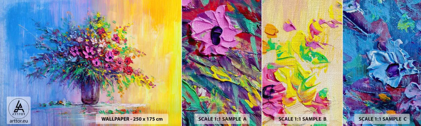 Fototapeten Muster Premium Canvas - Sommergeschenk der Wiese - Blumen in einer Vase, Stück, Blumenstrauß - 100x30 cm