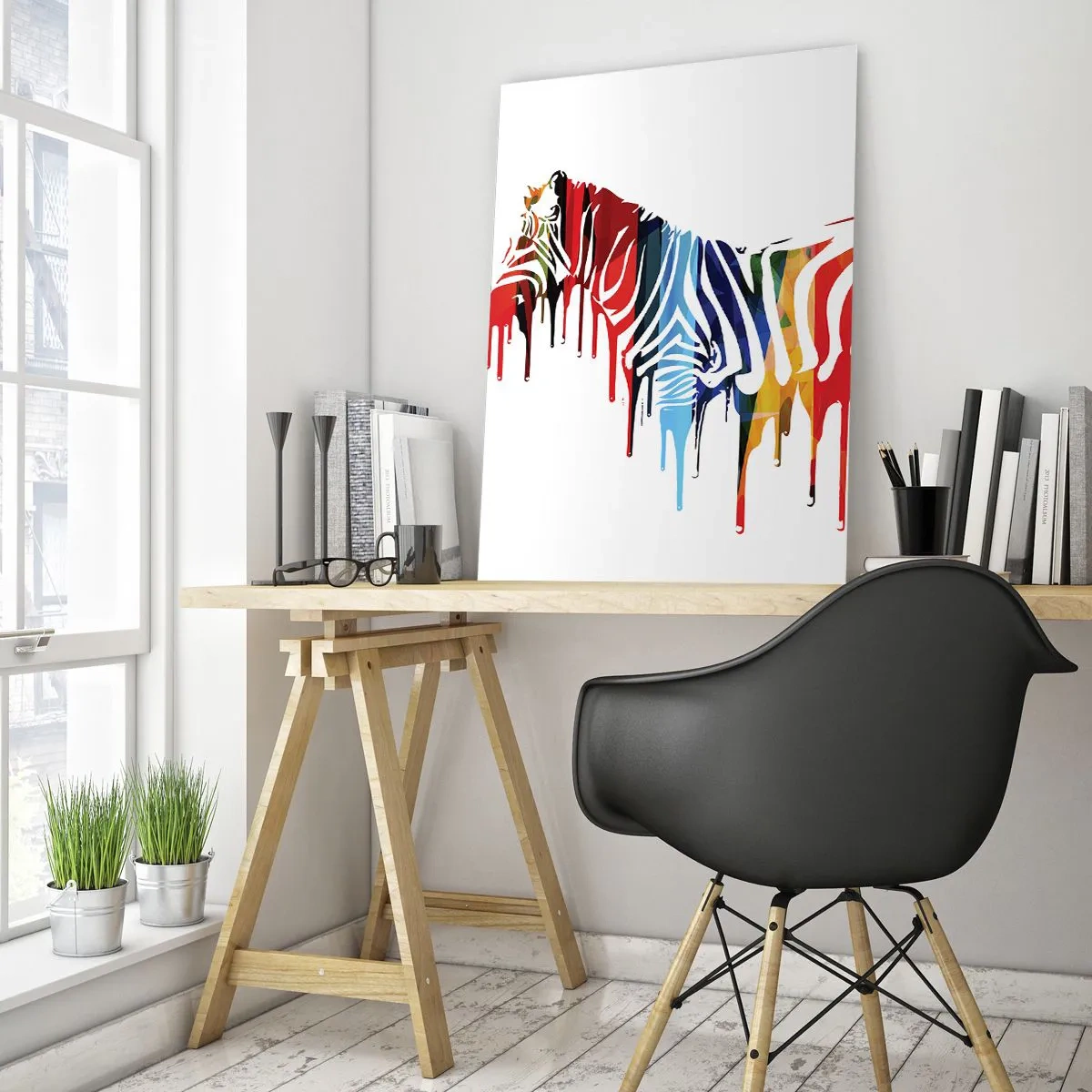 Glasbild - Bild auf glas - Abstraktes Zebra in bunten Farben mit Lackeffekt - 80x120cm - Nicht nur schwarz-weiß - Moderne Wanddekoration für Wohnzimmer und Schlafzimmer ARTTOR