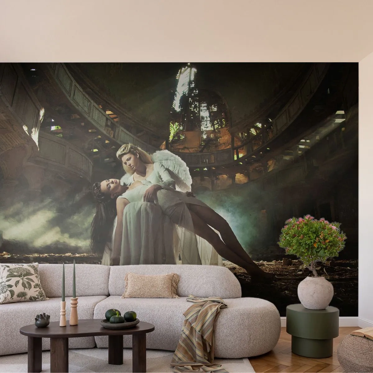 Selbstklebende Fototapete Deluxe Sticker - Der Geist des alten Theaters - Frau, Engel, Stück - 500x350 cm