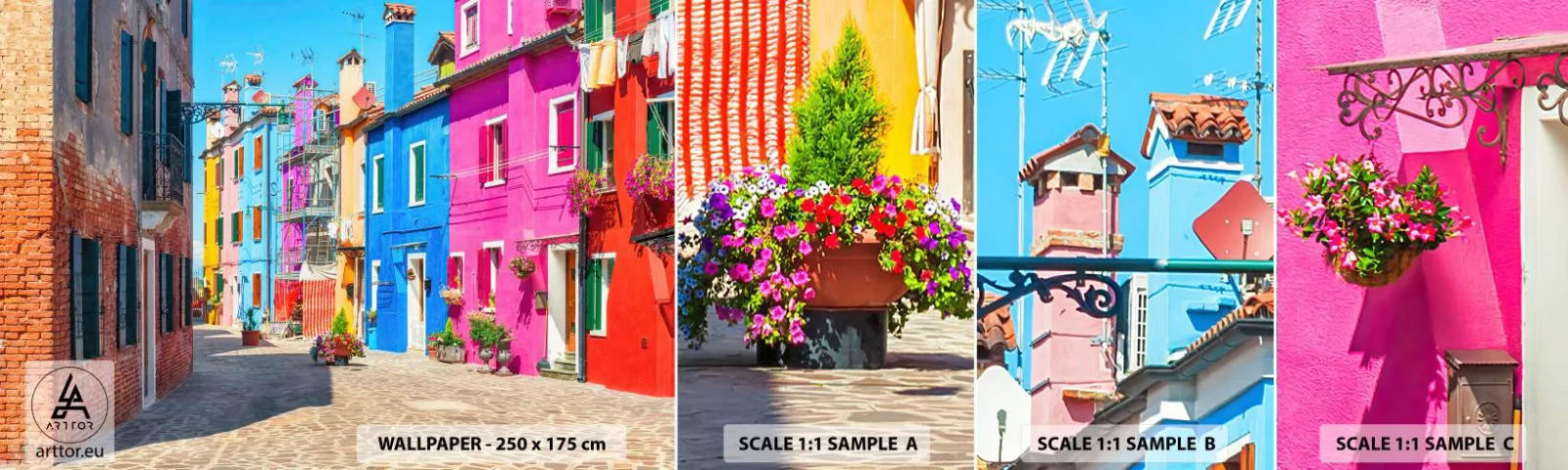 Fototapeten Muster Selbstklebend Deluxe Sticker - Städtchen "Zu Papageien" - Stadt, Italien, Die Architektur - 100x30 cm