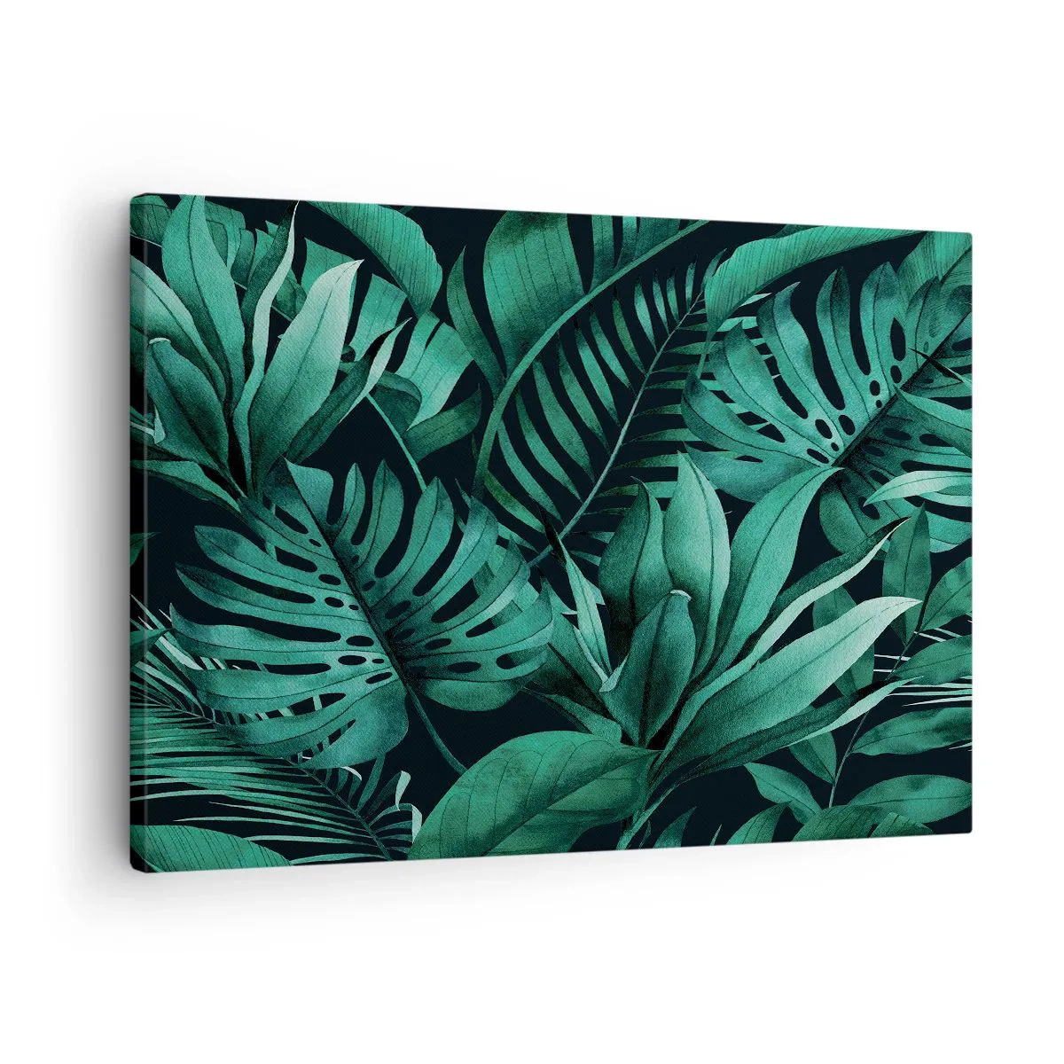 Bild auf Leinwand - Leinwandbild - Tropische Blätter in intensiven Grüntönen - 70x50cm - Die Tiefe des tropischen Grüns - Moderne Wanddekoration für Wohnzimmer und Schlafzimmer ARTTOR