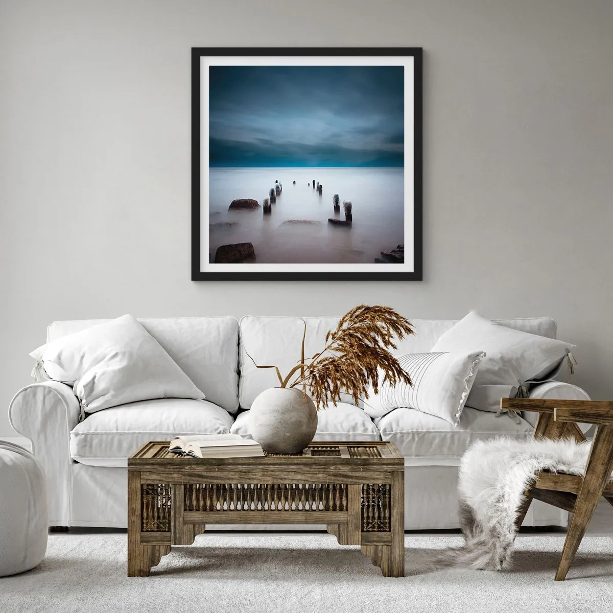 Poster in einem schwarzem Rahmen - Nachdenklicher See - 40x40 cm