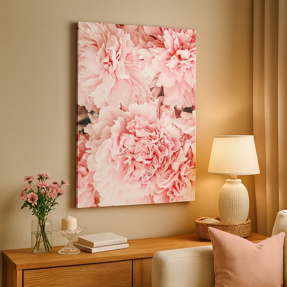 Bild auf Leinwand - Leinwandbild - Zarte rosa Pfingstrosen in zartem Ambiente - 50x70cm - Rosa Traum - Moderne Wanddekoration für Wohnzimmer und Schlafzimmer ARTTOR
