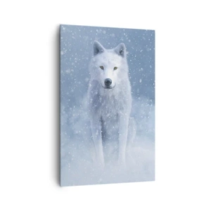 Bild auf Leinwand - Leinwandbild - Weißer Wolf in einer verschneiten Landschaft - 80x120cm - In Winterstimmung - Moderne Wanddekoration für Wohnzimmer und Schlafzimmer ARTTOR