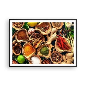 Poster in einem schwarzem Rahmen - Schalen mit Gewürzen in verschiedenen Farben - 100x70cm - Nimm was du willst - Moderne Wanddekoration für Wohnzimmer und Schlafzimmer ARTTOR