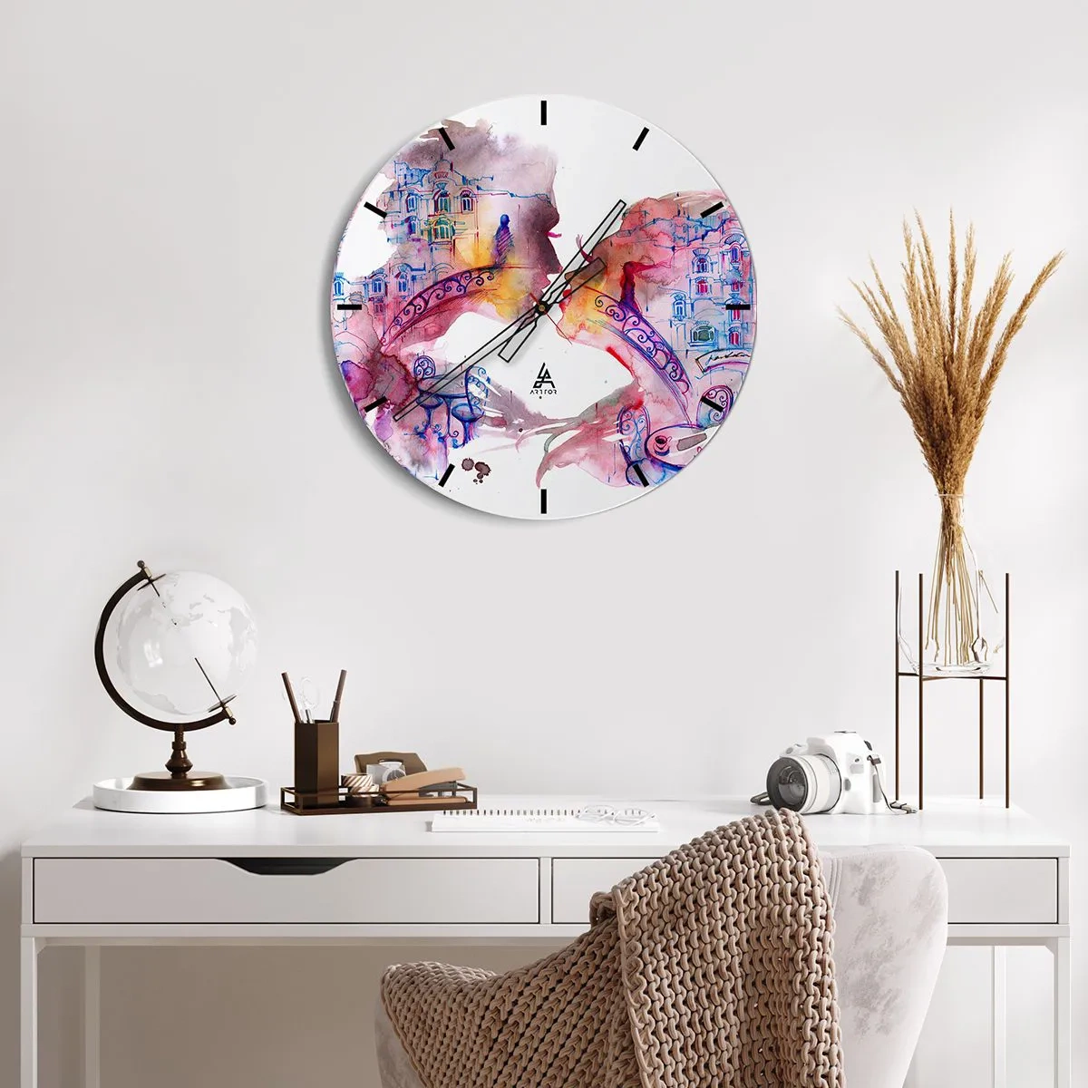 Wanduhr - Glasuhr - Bunte Grafik mit einer Brücke und Architektur im Hintergrund - 30x30cm - Die geheime Seufzerbrücke - Moderne Wanddekoration für Wohnzimmer, Küche und Schlafzimmer ARTTOR