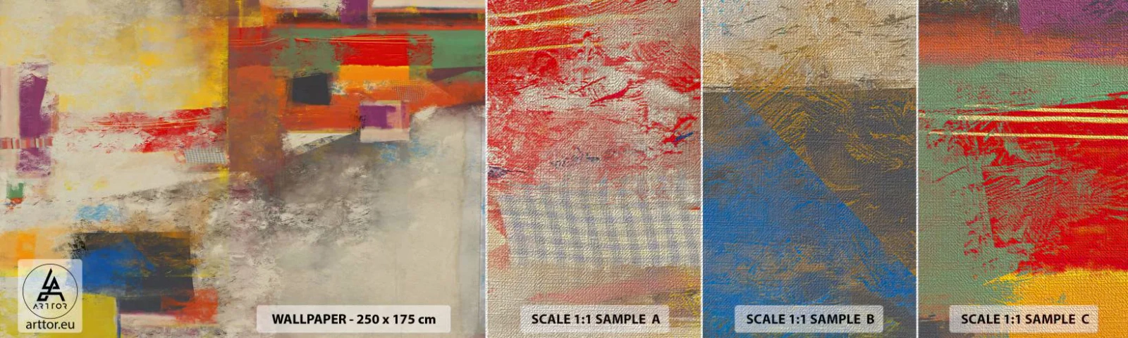 Fototapeten Muster Premium Canvas - Geometrie der Farben - Abstraktion, Stück, Malerei - 100x30 cm