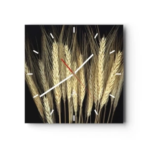 Wanduhr - Glasuhr - Weizenähren auf schwarzem Hintergrund im rustikalen Stil - 30x30cm - Rustikale Magie - Moderne Wanddekoration für Wohnzimmer und Schlafzimmer ARTTOR