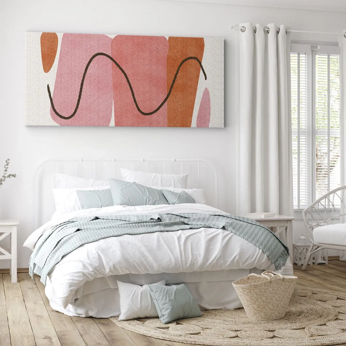 Bild auf Leinwand - Leinwandbild - Abstrakte Formen in Rosa- und Orangetönen - 160x50cm - Sanfte Bewegung der Formen - Moderne Wanddekoration für Wohnzimmer und Schlafzimmer ARTTOR