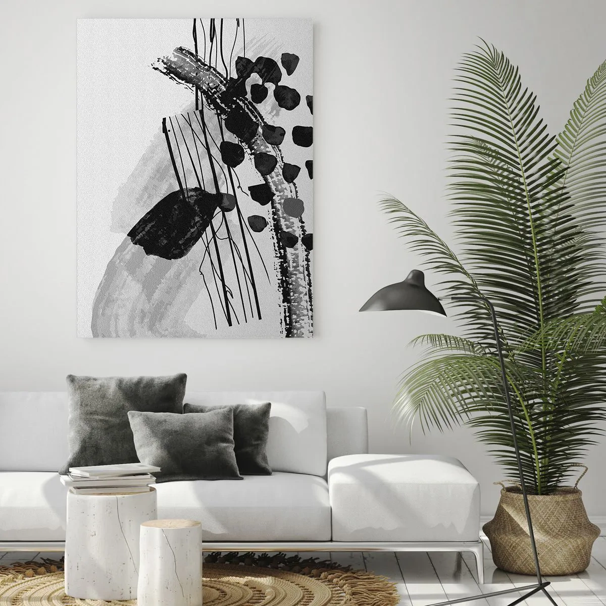 Glasbild - Bild auf glas - Schwarz-weiße abstrakte Komposition mit organischen Formen - 80x120cm - Organische Schwarz-Weiß-Abstraktion - Moderne Wanddekoration für Wohnzimmer und Schlafzimmer ARTTOR
