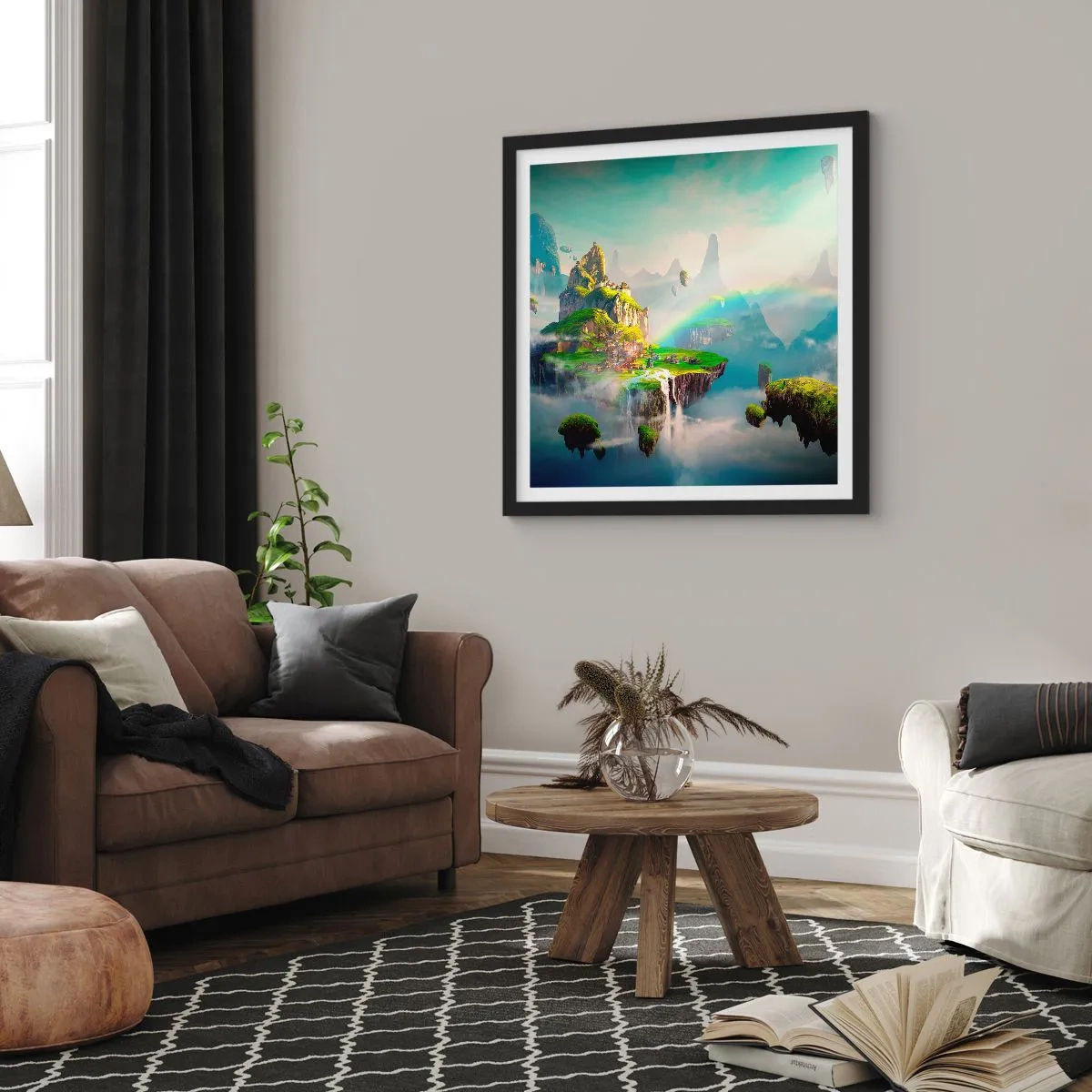 Poster in einem schwarzem Rahmen - Mitten am Himmel - glückliche Inseln - 50x50 cm