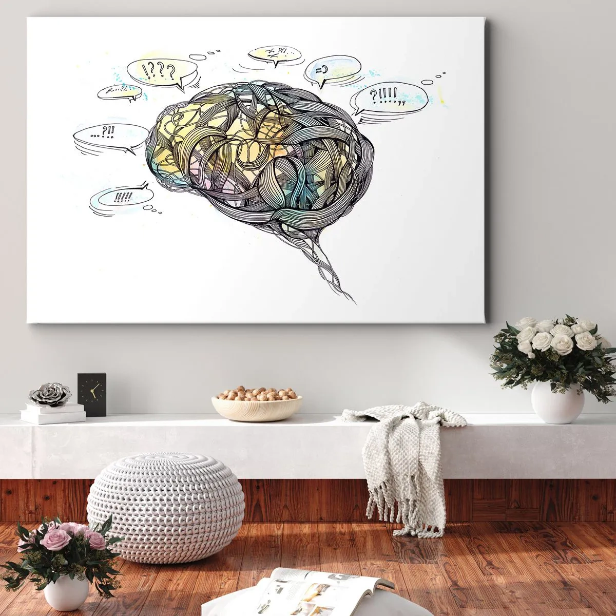 Bild auf Leinwand - Leinwandbild - Eine künstlerische Vision des Gehirns mit bunten Elementen - 70x50cm - Mann - ein großes Geheimnis - Moderne Wanddekoration für Wohnzimmer und Schlafzimmer ARTTOR