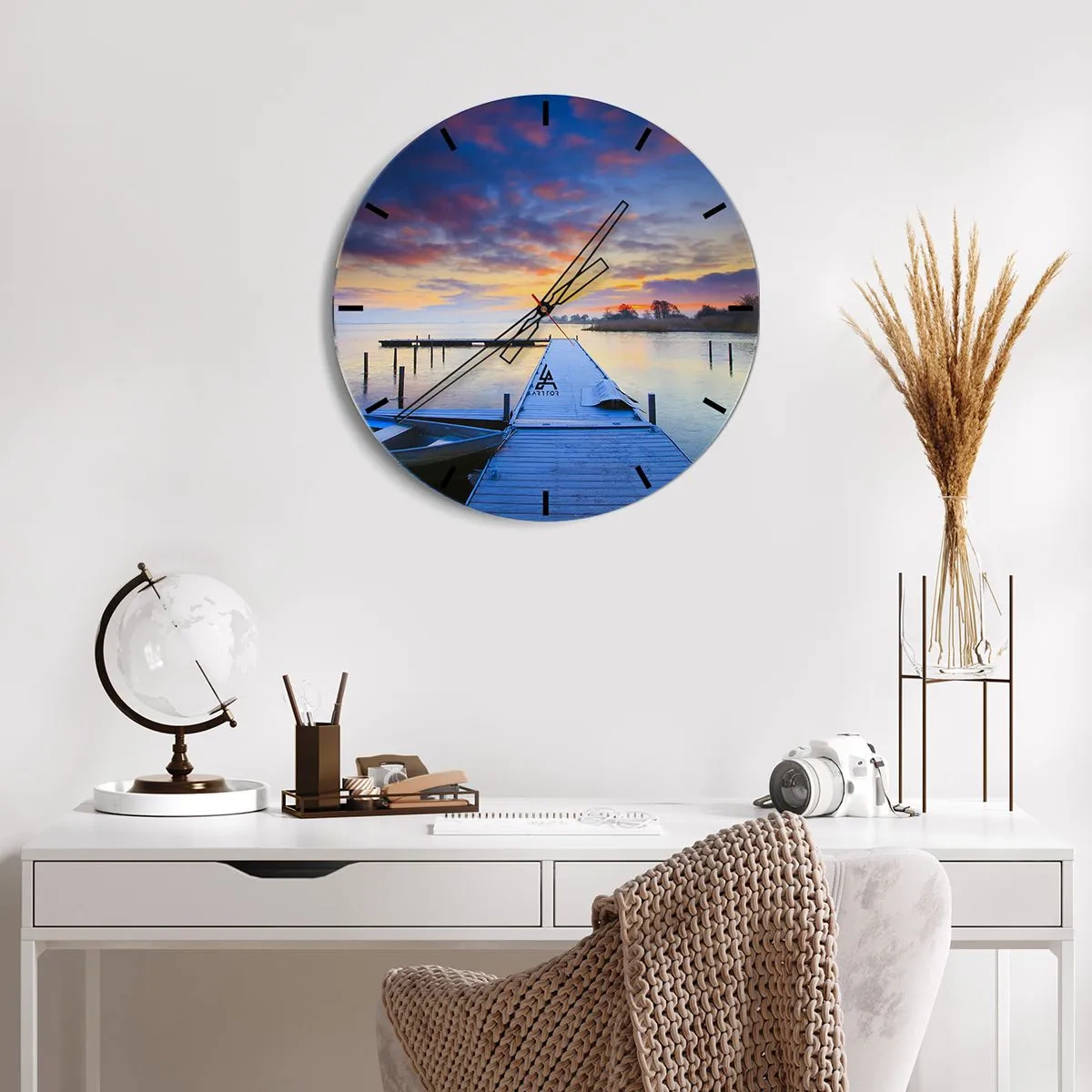 Wanduhr - Glasuhr - Violett-goldene Ruhe - 40x40 cm