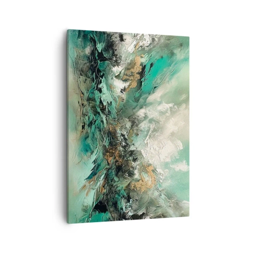 Bild auf Leinwand - Leinwandbild - Abstrakte Landschaft in Grün- und Goldtönen - 50x70cm - Smaragdgrüne und schwarze Brandung - Moderne Wanddekoration für Wohnzimmer und Schlafzimmer ARTTOR