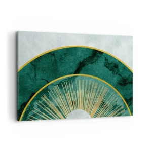 Bild auf Leinwand - Leinwandbild - Abstraktes Muster mit Kreisen in Smaragd- und Goldfarben. - 120x80cm - Anderes Sonnensystem - Moderne Wanddekoration für Wohnzimmer und Schlafzimmer ARTTOR