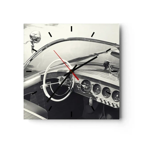 Wanduhr - Glasuhr - Oldtimer-Innenraum im monochromen Stil - 30x30cm - Wetter für die Reichen - Moderne Wanddekoration für Wohnzimmer und Schlafzimmer ARTTOR