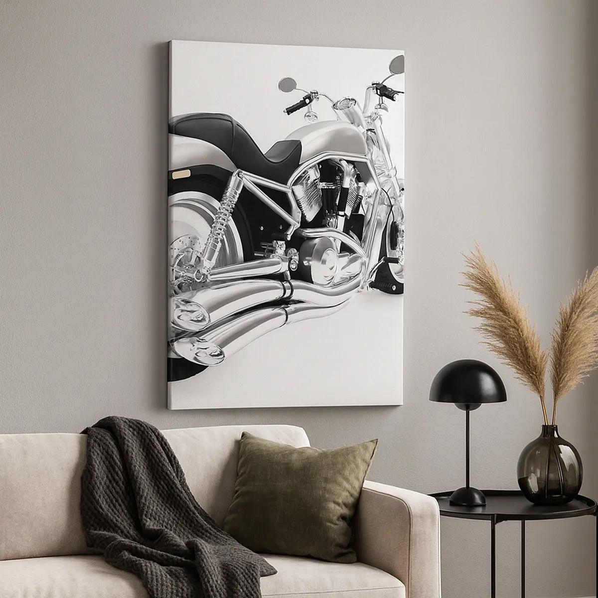 Bild auf Leinwand - Leinwandbild - Chrom Motorrad auf weißem Hintergrund - 50x70cm - Ein Sammlertraum - Moderne Wanddekoration für Wohnzimmer und Schlafzimmer ARTTOR