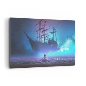 Bild auf Leinwand - Leinwandbild - Ein fantastisches Schiff vor dem Sternenhimmel - 120x80cm - Begegnung mit dem Mythos des Meeres - Moderne Wanddekoration für Wohnzimmer und Schlafzimmer ARTTOR