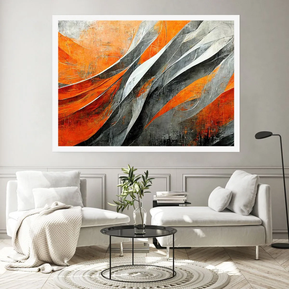 Poster - Abstrakte Linien in Orange- und Grautönen - 100x70cm - Hitze und Kälte - Moderne Wanddekoration für Wohnzimmer und Schlafzimmer ARTTOR