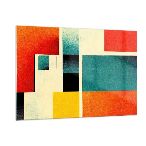 Glasbild - Bild auf glas - Bunte geometrische Rechtecke im Retro-Stil - 120x80cm - Geometrische Abstraktion – gute Energie - Moderne Wanddekoration für Wohnzimmer und Schlafzimmer ARTTOR