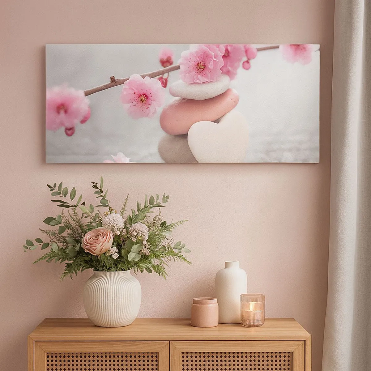 Bild auf Leinwand - Leinwandbild - Glückseligkeit mit einer Kirschblüte - 100x40 cm