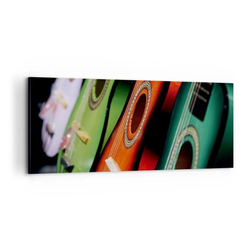 Bild auf Leinwand - Leinwandbild - Die Gitarre hat viele Farben - 100x40 cm