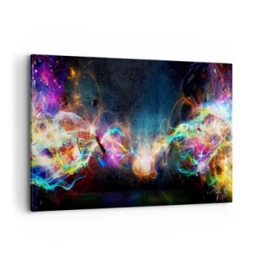 Bild auf Leinwand - Leinwandbild - Bunte Lichtblitze in einer abstrakten Komposition - 120x80cm - Freudig gegen die Dunkelheit - Moderne Wanddekoration für Wohnzimmer und Schlafzimmer ARTTOR