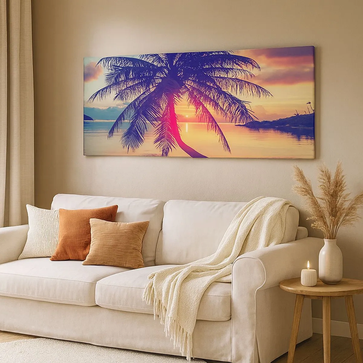 Bild auf Leinwand - Leinwandbild - Abend unter Palmen - 100x40 cm