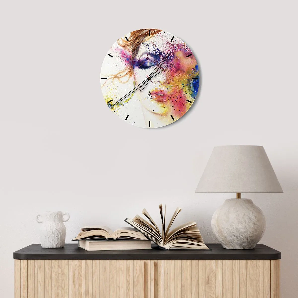 Wanduhr - Glasuhr - Abstraktes Porträt einer Frau in Regenbogenfarben - 30x30cm - Regenbogenschwindel - Moderne Wanddekoration für Wohnzimmer, Küche und Schlafzimmer ARTTOR