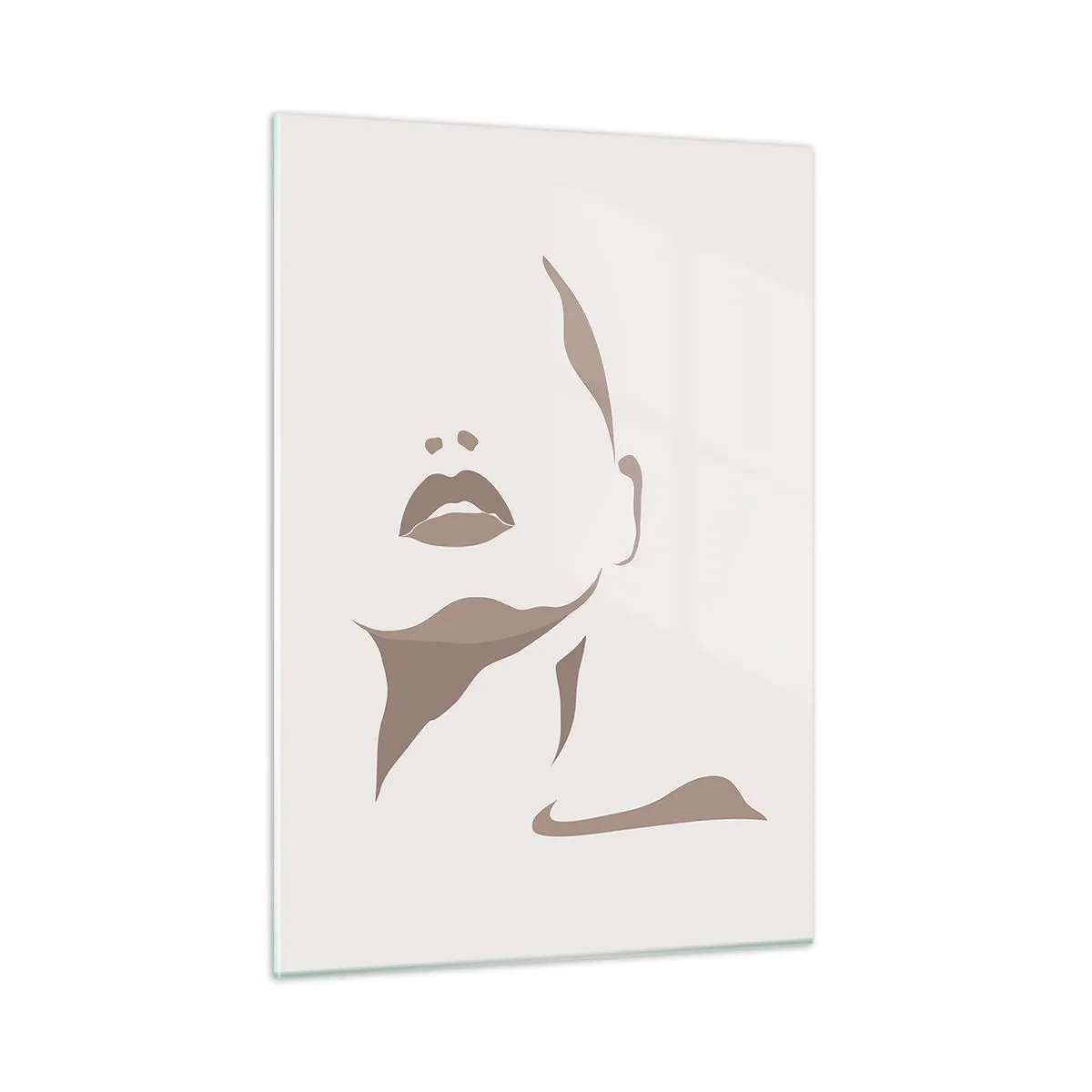 Glasbild - Bild auf glas - Umriss des Gesichts und Halses einer Frau im minimalistischen Stil - 50x70cm - Aus Licht und Schatten - Moderne Wanddekoration für Wohnzimmer und Schlafzimmer ARTTOR