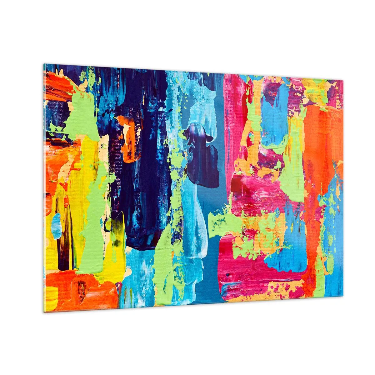 Glasbild - Bild auf glas - Eine Illustration eines abstrakten Gemäldes in intensiven Farben - 100x70cm - Das Leben ist wunderschoen! - Moderne Wanddekoration für Wohnzimmer und Schlafzimmer ARTTOR