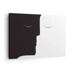 Bild auf Leinwand - Leinwandbild - Eine minimalistische Silhouette zweier Gesichter in Kontrastfarben. - 70x50cm - Einheit der Gegensätze - Moderne Wanddekoration für Wohnzimmer und Schlafzimmer ARTTOR