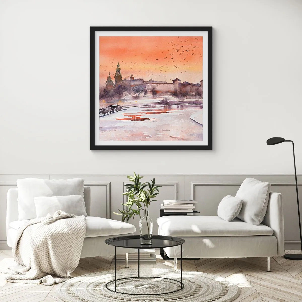 Poster in einem schwarzem Rahmen - Königlicher Sonnenuntergang - 50x50 cm